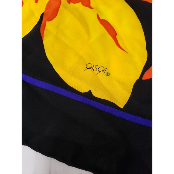 CASCA Scarf LARGE tropical floral black 80s wrap Vintage Glam - Picture 3 of 8